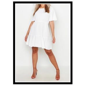 Plus Tiered Crepe Smock Dress